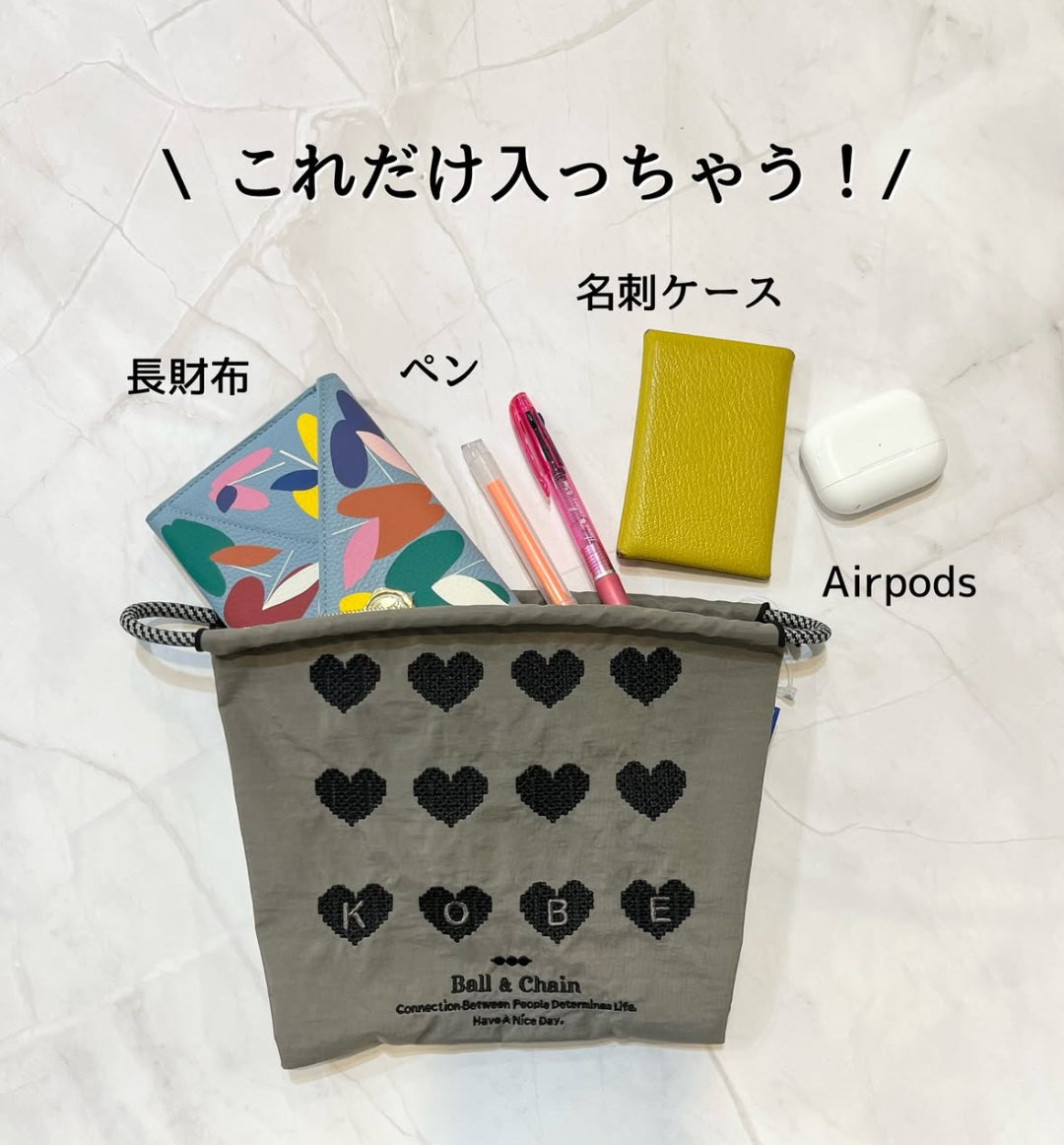 KOBE limited HEART(神戸限定ハート）ポーチ#85 F/GRAY-301448